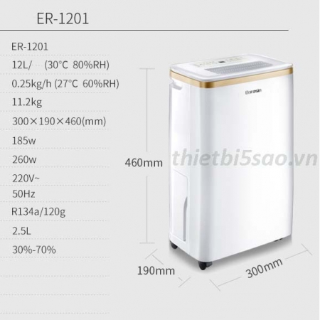 Máy hút ẩm Dorosin ER-1201 công suất 12L/ngày, chức năng máy lọc không khí tạo ion âm Dorosin ER1201 chính hãng