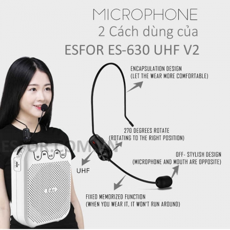 Loa trợ giảng không dây Hàn Quốc ESFOR ES-630 UHF V2 Bluetooth 30W, Micro ES630 UHF V2 phiên bản mới 2022