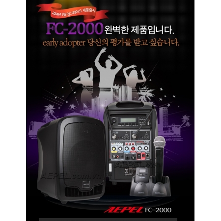Thiết bị trợ giảng Hàn Quốc AEPEL FC-2000 REC Loa Bluetooth 200W cho hội trường, 2 Micro không dây, ghi âm