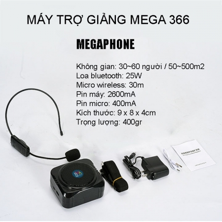 Máy trợ giảng không dây MeGa E366 Wireless, loa trợ giảng giá rẻ MegaPhone E-366 Wireless