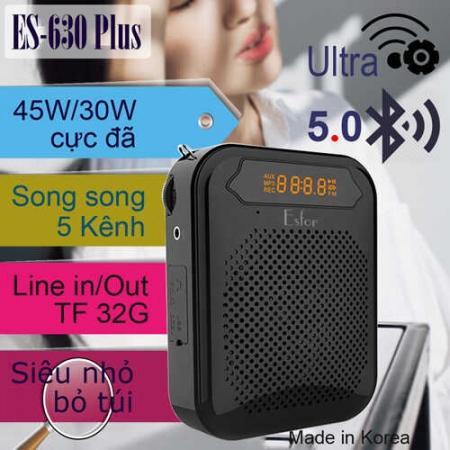 Loa trợ giảng không dây ESFOR ES-630 Plus cao cấp, Bluetooth, Line Out, Line in, 2 Micro ES630 song song 5 kênh