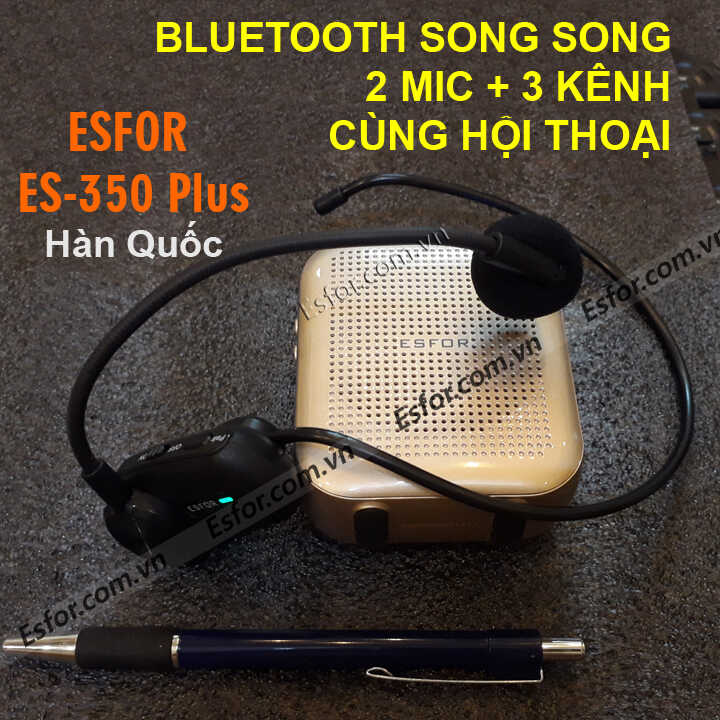 ESFOR ES-350 Plus Máy trợ giảng không dây Hàn Quốc, Loa Bluetooth ES350 song song 3 kênh 2 Mic