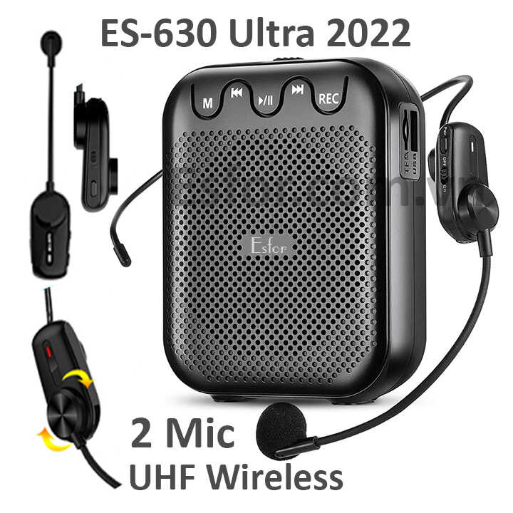 Máy trợ giảng ESFOR ES-630 Ultra Hàn Quốc 2 Mic không dây 3 cách dùng, Loa Bluetooth 5.0 cao cấp