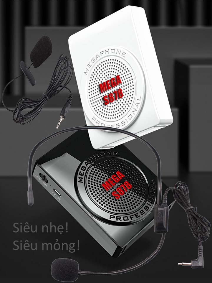 Máy trợ giảng MegaPhone S878, loa siêu nhỏ gọn, công suất lớn, 2 mic trợ giảng tai nghe có dây
